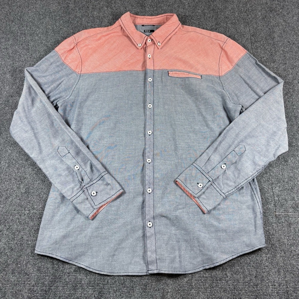 BKE Shirt Men's XL Two Tone Red Blue Athletic Fit Long Sleeve Button Down Cowboy
